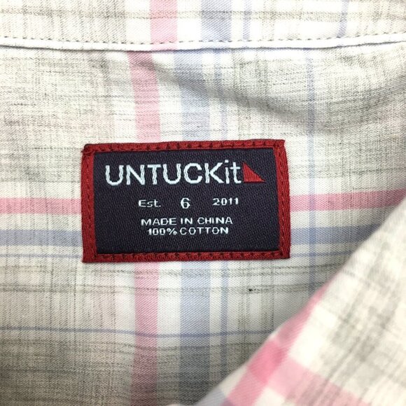 UNTUCKit Women's Chasseles Grey Pink Blue Plaid Shirt Button Up Long Sleeves 6 - Picture 4 of 9